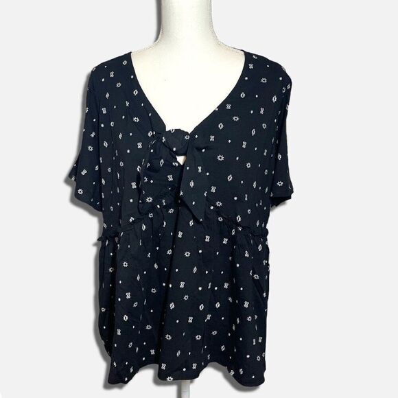 Torrid Black Babydoll Top Relaxed Tie Front Vintage Cotton Jersey Knit 3X - Picture 6 of 15